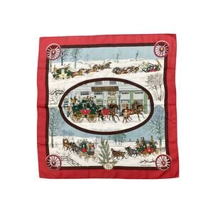 Hermes Scarf Women’s One Size Big Square Coach &Horses &Winer Motif Red &Colors